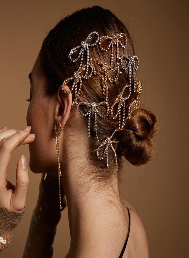 فديزاينر مشابك شعر مرصعة بأحجار الراين من Fdesigner، زينة رأس على شكل فيونكة كريستالية، دبابيس شعر على شكل نجمة، إكسسوارات شعر لطيفة للنساء (فضي، فيونكة) - Image 1